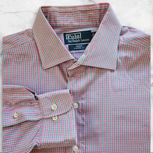 Polo Ralph Lauren Regent Classic Fit Dress Shirt 17 1/2 36/37 Pink Green Checker